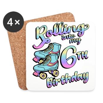 Rolling Into My 6th Birthday Quad Skater - Coasters (set of 4) - white - Front