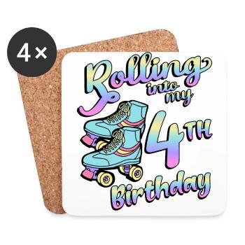 Rolling Into My 4th Birthday Quad Skater - Coasters (set of 4) - white - Front