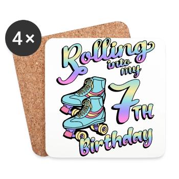 Rolling Into My 7th Birthday Quad Skater - Coasters (set of 4) - white - Front