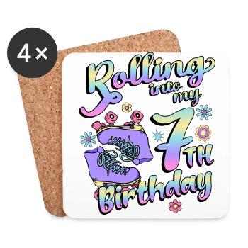 Rolling Into My 7th Birthday Quad Skater - Coasters (set of 4) - white - Front