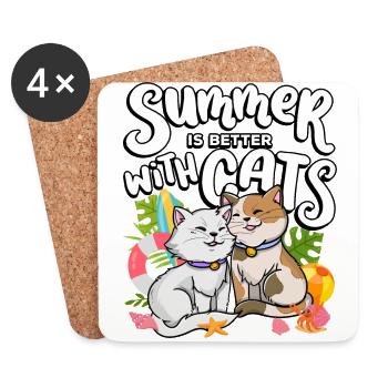 Der Sommer Ist Besser Mit Katzen Summer Pet Lover - Untersetzer (4er-Set) - Weiß - Vorne