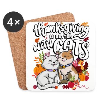 Thanksgiving Is Better With Cats Thanksgiving - Coasters (set of 4) - white - Front