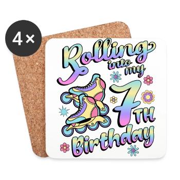 Rolling Into My 7th Birthday Roller Skater Inline - Untersetzer (4er-Set) - Weiß - Vorne