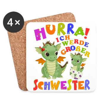 Hurra! Ich Werde Großer Schwester Cute Dragon Baby - Untersetzer (4er-Set) - Weiß - Vorne