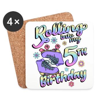 Rolling Into My 5th Birthday Quad Skater - Coasters (set of 4) - white - Front