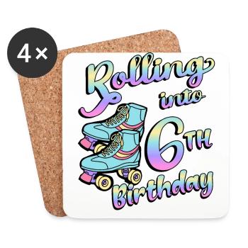 Rolling Into 6th Birthday Quad Skater - Coasters (set of 4) - white - Front