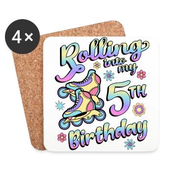 Rolling Into My 5th Birthday Roller Skater Inline - Untersetzer (4er-Set) - Weiß - Vorne