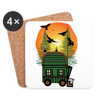 Bauwagen Naturfreund Freizeit Hippie wohnen Öko - Untersetzer (4er-Set) - Weiß - Vorne