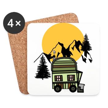 Bauwagen Naturfreund Alpen Hütte Bergsteiger Alm - Untersetzer (4er-Set) - Weiß - Vorne