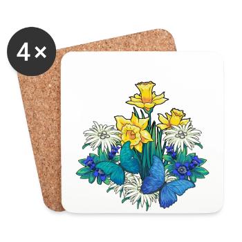 Austria Tyrol Spring Nature Alm Gentian Flowers - Coasters (set of 4) - white - Front