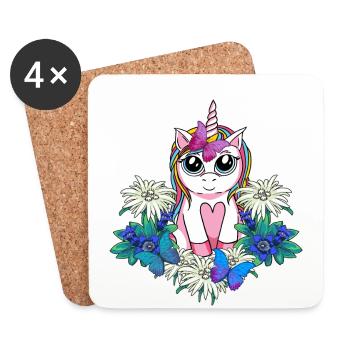 Alpes Licorne Printemps Animaux mythiques Alm Enfants - Dessous de verre (lot de 4) - blanc - Devant