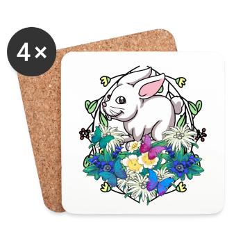 Début du printemps Lapin de Pâques Enfant - Dessous de verre (lot de 4) - blanc - Devant