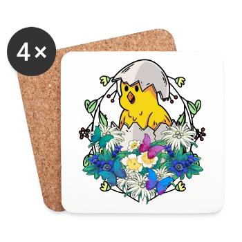 Early Spring Chicks Poultry Happy Easter Nature - Coasters (set of 4) - white - Front