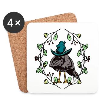 Early Spring Raven Crow Sleepy Hat Spring - Coasters (set of 4) - white - Front