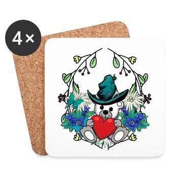 Beginning of Spring, Bear, Teddy Bear, Gnome, Dwarf, Kids - Coasters (set of 4) - white - Front