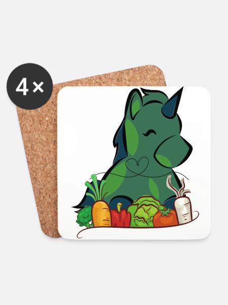 Veggie Einhorn - Untersetzer (4er-Set) - Weiß