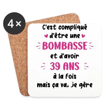 Bombasse et 39 ans - Dessous de verre (lot de 4) - blanc - Devant