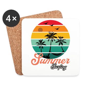Retro Surfer Summer Design with Palm Trees - Coasters (set of 4) - white - Front
