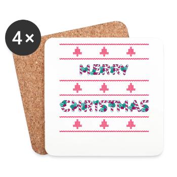 Merry Christmas - Merry Christmas Christmas Trees - Coasters (set of 4) - white - Front