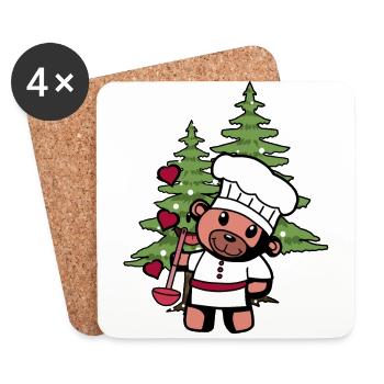 Hobbykoch Teddy Küche Weihnachtsgeschenk Koch - Untersetzer (4er-Set) - Weiß - Vorne