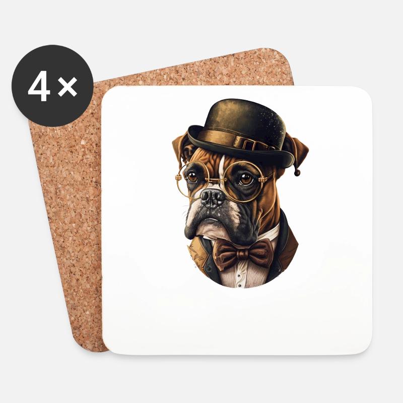 Hund Boxer Hundemotiv - Untersetzer (4er-Set) - Weiß