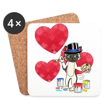 L’artiste de pinceau de chat aime la relation de la Saint-Valentin - Dessous de verre (lot de 4) - blanc - Devant