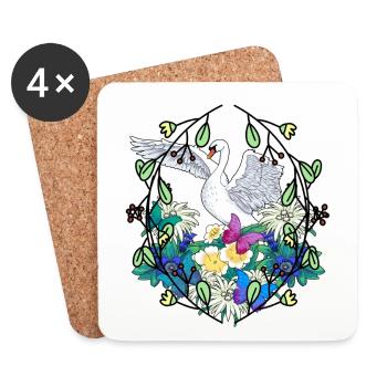 Début du printemps Cygne Faune Nature Oiseaux - Dessous de verre (lot de 4) - blanc - Devant