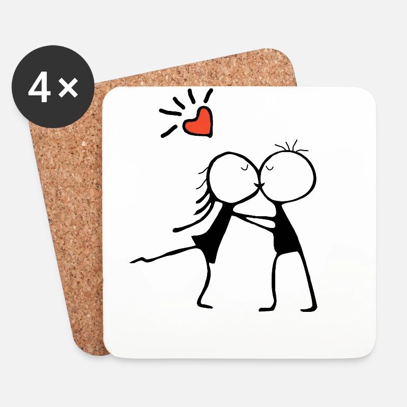 Umarmung der Liebe: Ein romantisches Paar-Design - Untersetzer (4er-Set) - Weiß