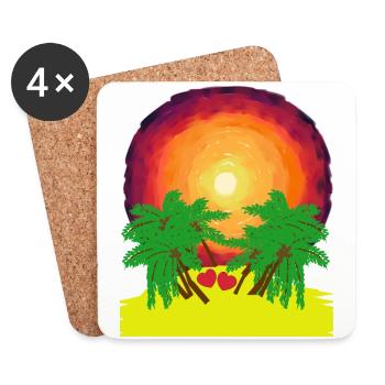 Romantic Island Palm Palms Sunshine Caribbean Heart - Coasters (set of 4) - white - Front