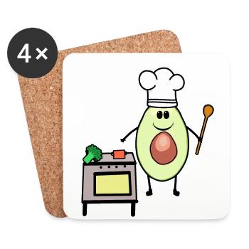 Avocado Vegetable Hobby Chef Vegetarian Cuisine - Coasters (set of 4) - white - Front