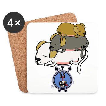 Réveil chiens paresseux sommeil fatigue apathique - Dessous de verre (lot de 4) - blanc - Devant