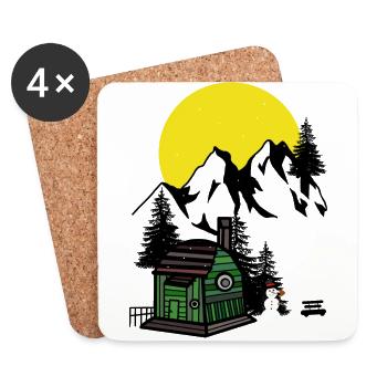 Mountains Austria Winter Snowman Hut Alps - Coasters (set of 4) - white - Front
