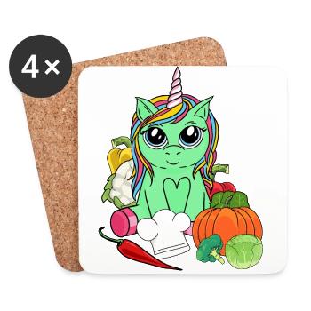 Organic Eco Unicorn Vitamins Vegetables Kitchen Vegetarian - Coasters (set of 4) - white - Front