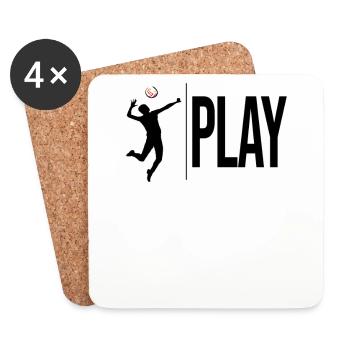 Funny Play Volleyball - - Coasters (set of 4) - white - Front