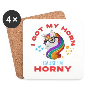 J’ai eu ma corne parce que je suis une licorne excitée - Dessous de verre (lot de 4) - blanc - Devant