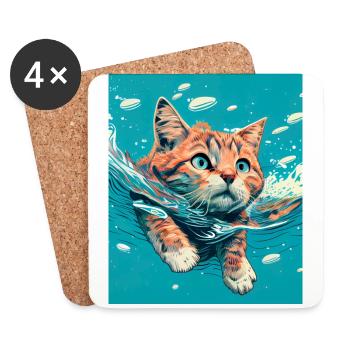 Rote Katze schwimmt im Wasser - Untersetzer (4er-Set) - Weiß - Vorne