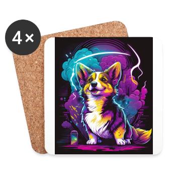 Synthwave Corgi - Pet Art Rétro Futuriste - Dessous de verre (lot de 4) - blanc - Devant