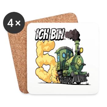 Ich bin 5 - 5. Geburtstag Zug Dampflok - Untersetzer (4er-Set) - Weiß - Vorne