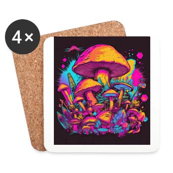 Synthwave Magic Mushrooms - Trippy Retro Art - Coasters (set of 4) - white - Front