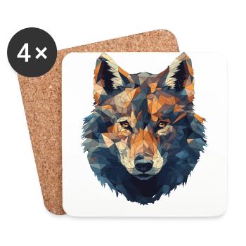 Geometrischer Wolf Kopf in Dreieck Optik - Untersetzer (4er-Set) - Weiß - Vorne
