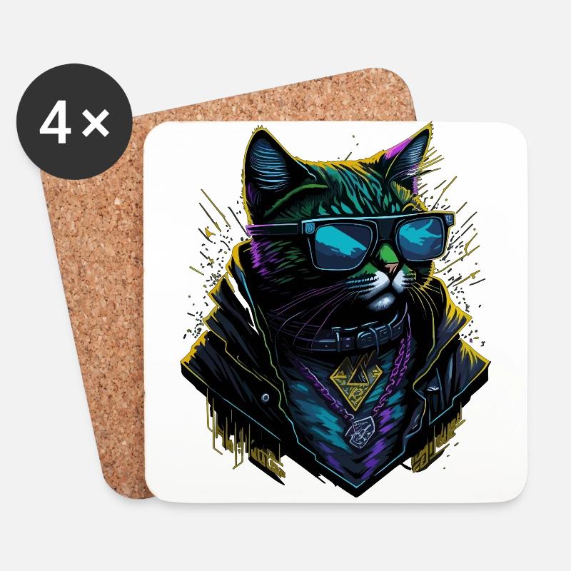 Cyber cool Cat - Untersetzer (4er-Set) - Weiß