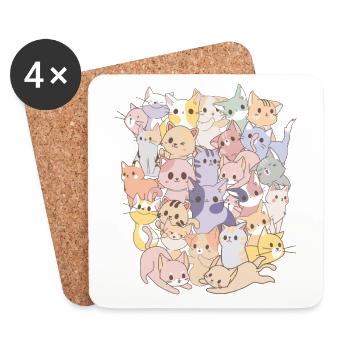 Süße Katzen Anime Kawaii Katzenliebhaber Mama Papa - Untersetzer (4er-Set) - Weiß - Vorne