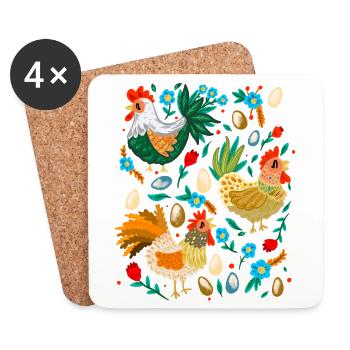 Poulets heureux colorés Amateurs de poulet Elevage de poulets - Dessous de verre (lot de 4) - blanc - Devant