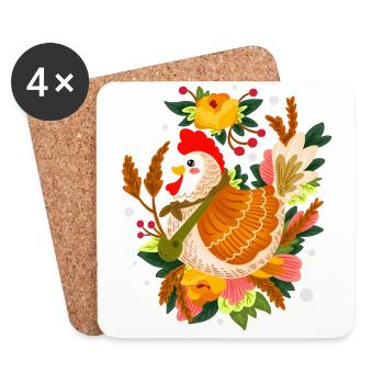 Une mère poule fait éclore des œufs d’élevage de poulets - Dessous de verre (lot de 4) - blanc - Devant