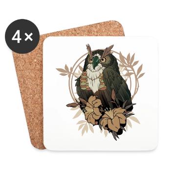 Hibou magique avec éleveur de hiboux de fleurs - Dessous de verre (lot de 4) - blanc - Devant
