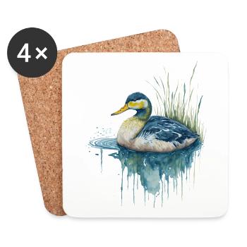 watercolor duck - Coasters (set of 4) - white - Front