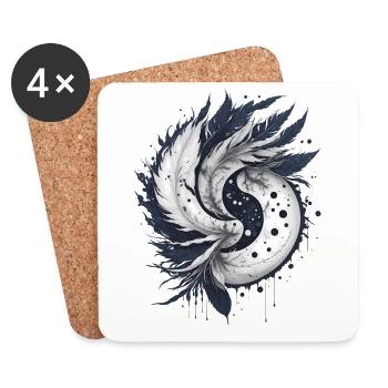 Harmonie der Federn: Elegantes Yin und Yang - Untersetzer (4er-Set) - Weiß - Vorne