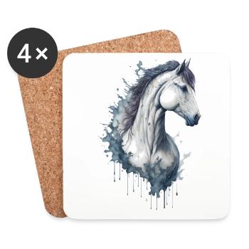 Gracieux cheval élégant aquarelle - Dessous de verre (lot de 4) - blanc - Devant