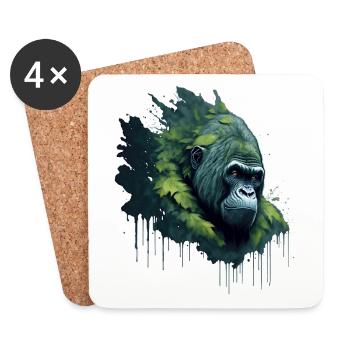 Watercolor Gorilla with Leaves - Coasters (set of 4) - white - Front