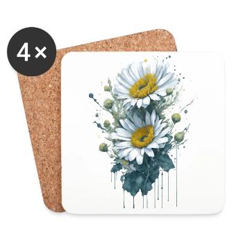 Aquarell Gänseblümchenblume - Untersetzer (4er-Set) - Weiß - Vorne